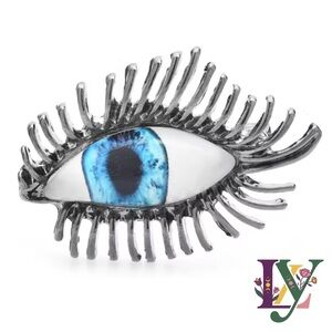 Surrealist Blue Eye Brooch Pin Metallic Lashes Schiaparelli Style Statement Art